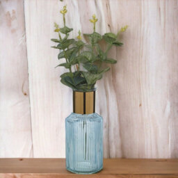 Urbn-Living Urbnliving Height 22Cm Small Blue Vintage Decorative Glass Bottle Table Vase With Gold Rim - thumbnail 5