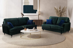 Bottle Green Velvet 3 + 2 Seater Sofa Set For Living Room Astbury - thumbnail 1