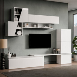 Decorotika Versailles  Moduler Modern Tv Unit Wall Mount Customizable Layout High Gloss White - thumbnail 2