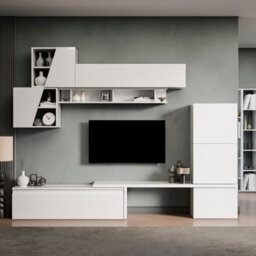 Decorotika Versailles  Moduler Modern Tv Unit Wall Mount Customizable Layout High Gloss White - thumbnail 1