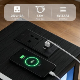 Bedside Table Narrow Side Table With Led Charging Station Storage Black - thumbnail 3