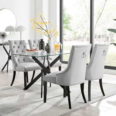 Furniturebox Uk Leonardo Black Leg Glass Dining Table & 4 Grey Belgravia Black Leg Chairs - image 1