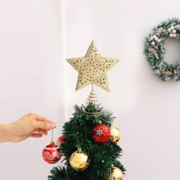 Living And Home Golden Glittered Metal Christmas Tree Topper Xmas Star Ornament Home Decor 12Cm W X 16Cm H - thumbnail 3