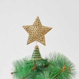 Living And Home Golden Glittered Metal Christmas Tree Topper Xmas Star Ornament Home Decor 12Cm W X 16Cm H - thumbnail 2