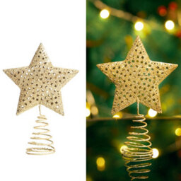 Living And Home Golden Glittered Metal Christmas Tree Topper Xmas Star Ornament Home Decor 12Cm W X 16Cm H - thumbnail 4