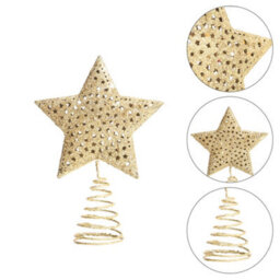 Living And Home Golden Glittered Metal Christmas Tree Topper Xmas Star Ornament Home Decor 12Cm W X 16Cm H - thumbnail 5