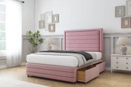 "Comfort Anna Pink Plush Divan Bed Base 2 Drawers Right Side - 54"" Floor Standing  & 12"" Footboard 5' King"