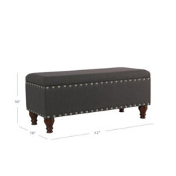 Luxury Living Chelsea Storage Ottoman Bench - Charcoal/chrome Upholstered With Flip Lid