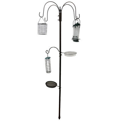 AB Tools Outdoor Garden Wild Bird Feeding Station Holder With Hanging Feeders Bathing - image 1