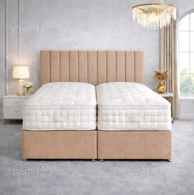 Comfy Deluxe 5Ft Kingsize Zip Link 6X6 Length Mink Plush Divan Bed Full Set 4 Drawers - image 1