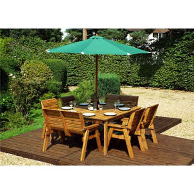 Marlborough Traditional Eight Seater Table Set With 2 X Bench Cushion, 4 X Chair Cushion, 1 X Green Parasol & Base & 1 X Cushion Storage Bag - image 1
