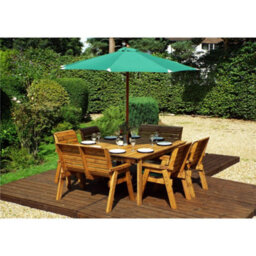 Marlborough Traditional Eight Seater Table Set With 2 X Bench Cushion, 4 X Chair Cushion, 1 X Green Parasol & Base & 1 X Cushion Storage Bag - thumbnail 1