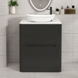 Royal Bathrooms Venice 700mm Matt Nocturne Black Freestanding Bathroom Countertop Vanity Unit 2 Drawer With Cesar Basin - thumbnail 1