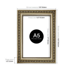 A5 Champaign Ornate Picture Frame (21 X 14.7Cm) Poster, Photo, Artwork, Gallery Wall Or Print - thumbnail 2