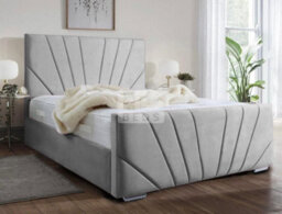 Stratus Interiors Windsor Diagonal Lined Art Deco Velvet Bed Frame With Optional Gas Lift Storage - Mink Plush - Slatted Base - thumbnail 6