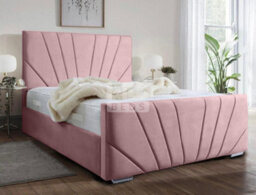 Stratus Interiors Windsor Diagonal Lined Art Deco Velvet Bed Frame With Optional Gas Lift Storage - Mink Plush - Slatted Base - thumbnail 2