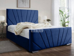 Stratus Interiors Windsor Diagonal Lined Art Deco Velvet Bed Frame With Optional Gas Lift Storage - Mink Plush - Slatted Base - thumbnail 4