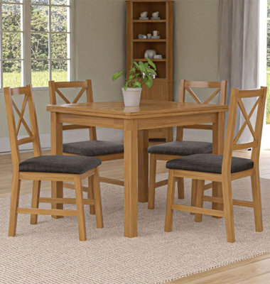 Hallowood Furniture Waverly Small Extending Table With 4 Cross Back Oak Chairs With Charcoal Grey Fabric Seat - image 1
