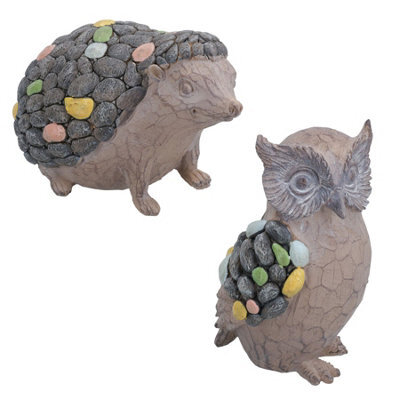 AB Tools Hedgehog & Owl Resin Sculpture Statue House Home Ornament Figurine Animal - image 1
