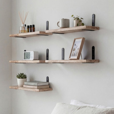 Levede Floating Shelves Wood Wall Mounted Shelf Rustic Set Of 5 Light Brown - image 1