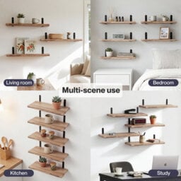 Levede Floating Shelves Wood Wall Mounted Shelf Rustic Set Of 5 Light Brown - thumbnail 8