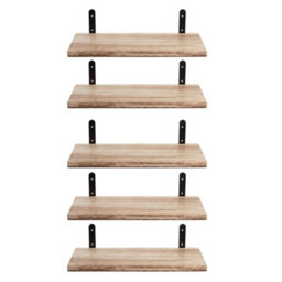 Levede Floating Shelves Wood Wall Mounted Shelf Rustic Set Of 5 Light Brown - thumbnail 3