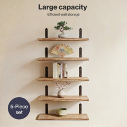 Levede Floating Shelves Wood Wall Mounted Shelf Rustic Set Of 5 Light Brown - thumbnail 6