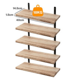 Levede Floating Shelves Wood Wall Mounted Shelf Rustic Set Of 5 Light Brown - thumbnail 4