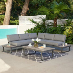 Home Detail Bali Garden Corner Lounge Set With Built-In Tables, Grey