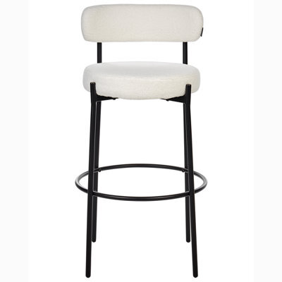 Beliani Set Of 2 White Boucle Bar Stools With Matte Black Steel Legs, Modern Kitchen Counter Chairs - image 1