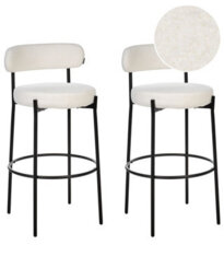 Beliani Set Of 2 White Boucle Bar Stools With Matte Black Steel Legs, Modern Kitchen Counter Chairs - thumbnail 3