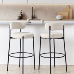 Beliani Set Of 2 White Boucle Bar Stools With Matte Black Steel Legs, Modern Kitchen Counter Chairs - thumbnail 2