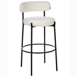 Beliani Set Of 2 White Boucle Bar Stools With Matte Black Steel Legs, Modern Kitchen Counter Chairs - thumbnail 5