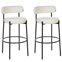 Beliani Set Of 2 White Boucle Bar Stools With Matte Black Steel Legs, Modern Kitchen Counter Chairs - thumbnail 4