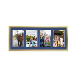 AK Frames 50X20Cm Gold Sleek Multi Photo Frame With Blue Mount - Holds 4 Apertures (4X) 6X4 Photos - thumbnail 1