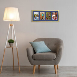 AK Frames 50X20Cm Gold Sleek Multi Photo Frame With Blue Mount - Holds 4 Apertures (4X) 6X4 Photos - thumbnail 3