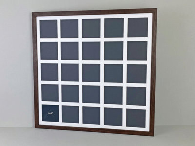 "Photoframesandmore Walnut Colour Multi Aperture Frame. Holds Twenty-Five 4X4"" Photos. 60X60Cm." - image 1