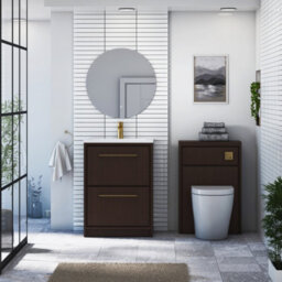 Royal Bathrooms Livora 600mm Walnut Woodgrain Floor Standing Vanity Unit 2 Drawer With Stone Basin & Brushed Brass Handle - thumbnail 3