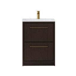 Royal Bathrooms Livora 600mm Walnut Woodgrain Floor Standing Vanity Unit 2 Drawer With Stone Basin & Brushed Brass Handle - thumbnail 5