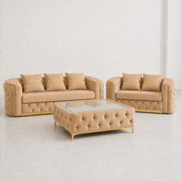 Ambassador Chesterfield Sofa Beige 3 Plus 2 Full Set