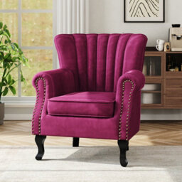 Living And Home Wine Red Vintag Armchair With Rubberwood Legs, 90Cm H