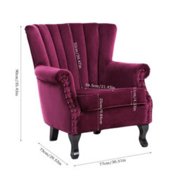 Living And Home Wine Red Vintag Armchair With Rubberwood Legs, 90Cm H - thumbnail 6