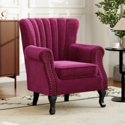Living And Home Wine Red Vintag Armchair With Rubberwood Legs, 90Cm H - thumbnail 2
