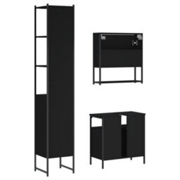 Berkfield 3 Piece Bathroom Furniture Set Black Engineered Wood - thumbnail 8