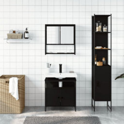 Berkfield 3 Piece Bathroom Furniture Set Black Engineered Wood - thumbnail 3