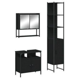 Berkfield 3 Piece Bathroom Furniture Set Black Engineered Wood - thumbnail 2
