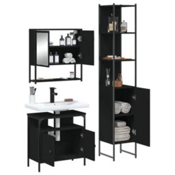 Berkfield 3 Piece Bathroom Furniture Set Black Engineered Wood - thumbnail 4