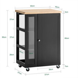Sobuy Fkw75-Sch,kitchen Storage Trolley Serving Trolley Kitchen Cabinet With 3-Tier Side Storage Shelves,w60Xd40Xh89 - thumbnail 3
