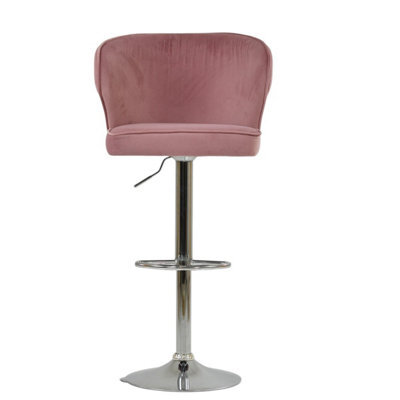 Lakeland Furniture Asham Pink Velvet Chrome Gas Lift Base Bar Stool - image 1