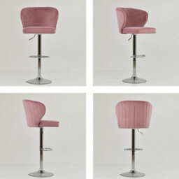Lakeland Furniture Asham Pink Velvet Chrome Gas Lift Base Bar Stool - thumbnail 4